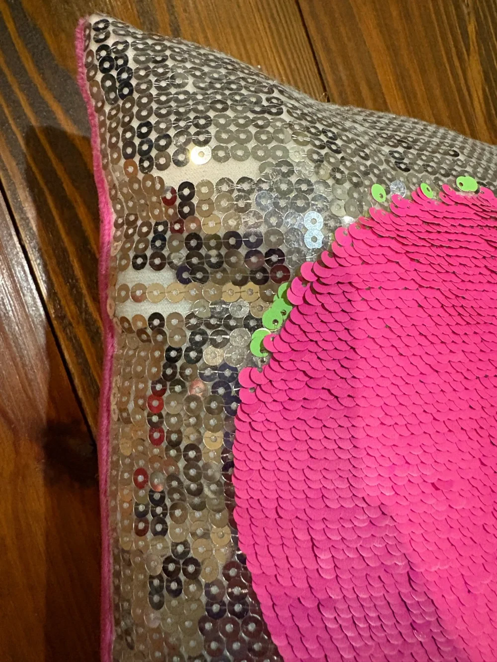 Justice Reversible Sequin Heart Pillow in Hot Pink & Lime